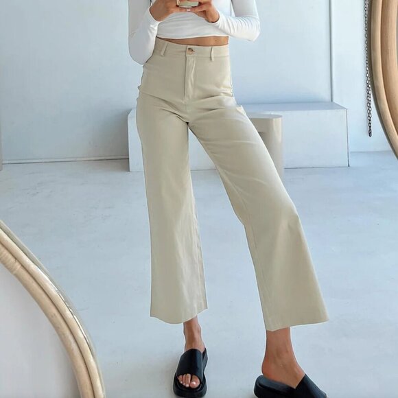 Princess Polly High Waisted Wide Leg Carter Pants Beige Size 2 - Picture 1 of 10